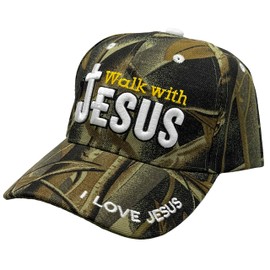 Black Duck Brand Embroidered Walk with Jesus Adjustable Baseball Cap - Multiple Colors Available (Camo)