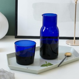 DOERDO Bedside Water Carafe Set with Tumbler Glass, Glass Mouthwash Bottle for Bathroom, Bedroom Nightstand, 17oz 500ml