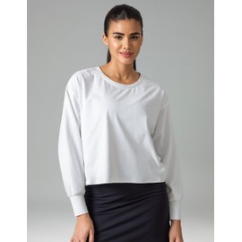 Colorfulkoala Long Sleeve Shirts Crew Neck Oversized Tops for Women Casual Workout T-Shirts with Thumb Holes (White, S)