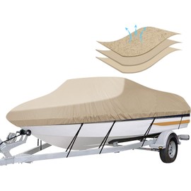 iCOVER Trailerable Boat Cover- 17'-19' Heavy Duty Waterproof Tarp Covers with Storage Bag, Fits V-Hull, Fish&Ski, Pro-Style, Fishing, Runabout, Bass Boats, up to 17ft-19ft Long X 96" Wide