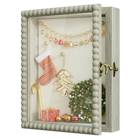 Love-KANKEI Shadow Box Frame 8x10,Wood Deep Shadow Box Display Case with Unique Beads Door and Glass Window, Memory Box for Pictures,Medals,Memorabilia,Collections Rustic Grey