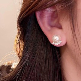 Allereya Vintage Cz Pearl Stud Earrings Silver Crystal Pearl Earrings Pearl Rhinestone Earrings Mini Pearl Stud Earrings Jewelry for Women
