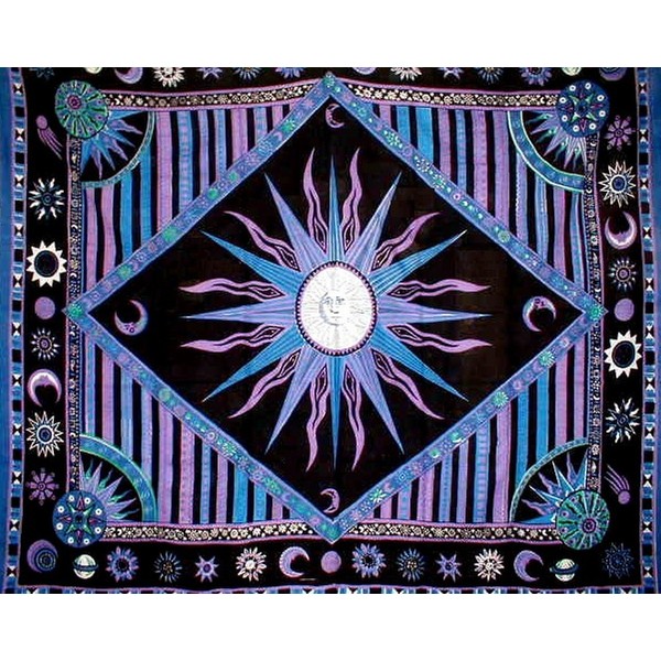 India Arts Celestial Tapestry Cotton Bedspread Full-Queen Purple,106 x 86