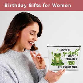 Lyiibb Frog Makeup Bag, Frog Gifts for Women, Always Be Yourself Unless You Can Be A Frog Then Always Be A Frog, Birthday Gifts Cosmetic Bag with Zipper