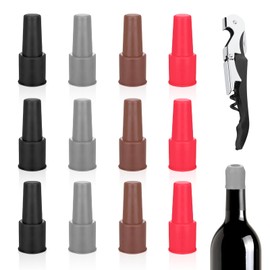 12 PCS Silicone Wine Bottle Stopper, Reusable Champagne Stoppers Wine Stoppers for Wine Bottles Wine Seal Stopper with 1 Bottle Opener,Silicone Sparkling Wine Stopper for Picnic Camping Family Party