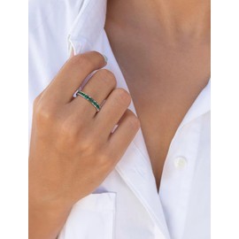 STARCHENIE Stackable Ring for Women 925 Sterling Silver Princess Cut Created Emerald Eternity Band Size 8