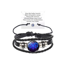 Zodiac Signs Spirit Bracelet 12 Constellation Bracelet for Women Men Zodiac Leather Bracelets Adjustable Glow in the Dark Zodiac Gift for Constellation Lover (Aries)