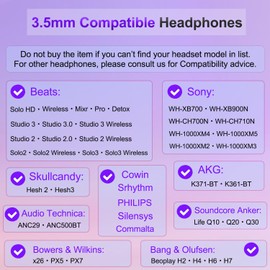 Beats Headphones Replacement Audio Cable Wire 3.5mm to 3.5mm Aux Cord Compatible with Beats Solo2 Solo3 Studio3 Wireless HD Pro by Dr. Dre Sony WH-1000XM4 WH-1000XM5 WH-CH720N Headphones (No Mic)