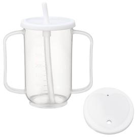 Sliner 1 Pcs Adult Sippy Cups for Elderly, 12 oz Plastic Spill Proof Cups with 2 Handles Straw and Lid for Adults Hospital Disabled Dysphagia Patients (White)