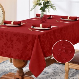 Romanstile Christmas Jacquard Rectangle Tablecloth - Waterproof Damask Floral Pattern Decorative Table Cloths Heavy Weight Fabric Table Covers for Dinner/Parties/Holiday - 60 x 84 Inch, Red