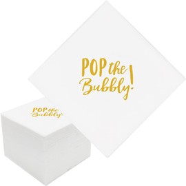 Geloar Pop the Bubbly Servilletas de cóctel, paquete de 100 servilletas de papel dorado para bebidas a granel para boda, aniversario, graduación, cumpleaños, despedida de soltera, despedida de soltera, 2 capas, 5 x 5 pulgadas