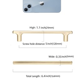 COTYKILEY 10 Pack 5 Inch(128mm) Brushed Brass Cabinet Handles Gold Kitchen Cabinet Pulls Cabinet Door Handles Kitchen Cabinet Hardware Cupboard Drawer Pulls Dresser Handles