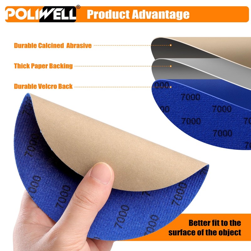 6 Inch (150mm) 7000 Grit Sanding Discs, Waterproof Hook &