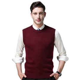 YINNORE Mens Sleeveless Sweater Vest Comfort Wool Round Neck Knitted Pullover Cardigans Tank Top Jumpers (UK, Alpha, M, Regular, Regular, Red)