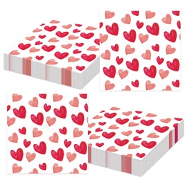 60 Pack Valentine's Day Napkins Paper, Pink Heart Napkins, 6.5 x 6.5 Inch