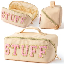 Y1tvei Preppy Bag Stony Clover Makeup Bag Nylon Cosmetic Bag Preppy Patch Makeup Bag Pink Stuff Chenille Letter Pouch Stuff Pouch Wide Open Makeup Bag Preppy Pouch Varsity Letter Makeup Bag Beige