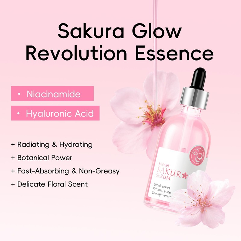 Sakura Face Serum, 100ml Daily Essence with Travel Size &