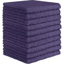 DecorRack 10 Pack 100% Cotton Wash Cloth, Luxurious Soft, 12 x 12 inch Ultra Absorbent, Machine Washable Washcloths, Violet (10 Pack)