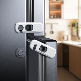 Blissleaf 2 Pack Child Proof Refrigerator Lock, Fridge Locks for Kids with Sticky Adhesive Pads, Child Safety Locks for Doors, RV Refrigerator, Oven Lock Child Safety Baby Cabinet Locks (Grey)