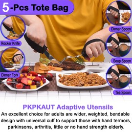 PKPKAUT Adaptive Utensils for Parkinsons Patients Elderly, Weighted Utensils for Hand Tremors, Parkinsons Eating Utensils for Disabled People, Weighted Silverware for Hand Tremors Arthritic Hands