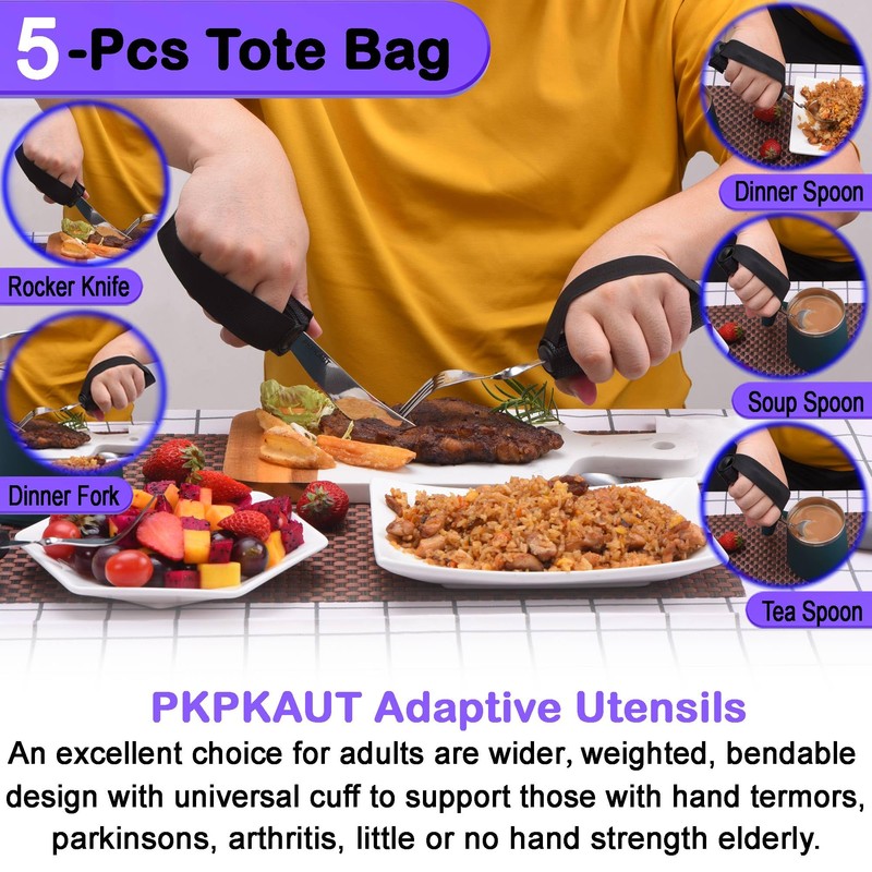 PKPKAUT Adaptive Utensils for Parkinsons Patients Elderly, Weighted Utensils for