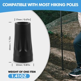 KINGGEAR Cane Tips - 6Pcs Replacement Rubber Cane Tips for Most Mountaineering and Hiking Poles with Shock Absorption, Grip and Traction Protection - 17mm Diameter