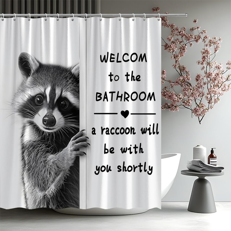 Funny Raccoon Shower Curtain Welcome to the Bathroom Polyester 70"x70"