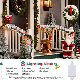 Toodour Christmas Candy Cane Lights, 50ft 360 LED Candy Cane Rope Lights Outdoor with 8 Modes, Connectable, Timer, Waterproof Red White Blue Christmas Light for Garden Patio Bedroom Party Xmas Decor