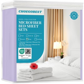 CHOEGOBEST Easy Care Luxury Microfiber Extra Soft and Cooling Bed Sheet Set with Deep Pockets (Lavender, King Set of 4)
