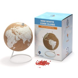 Globe Trekkers - Mini Cork Globe with 50 Red Colored Push Pins & Durable Steel Base | Great for Mapping Travels & Educational Purposes | Does Not Have Plastic Strip Like Most