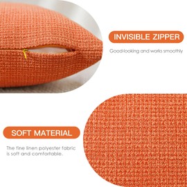 JOTOM Set of 2 Cushion Covers 30x50 cm Linen Orange Decorative Throw Pillow Covers 12x20 Inch Lumbar Cushion Case Home Decor Pillowcases for Couch Sofa Living Room Bed (Orange)
