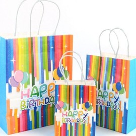 Rainbow Birthday Paper Gift Bag, Colorful Party Bag, Birthday Wrapping, Festive Paper Bag Packaging Bag 7ea