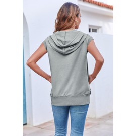 Fisoew Women's Sleeveless Zip Up Hoodies Casual Loose Fit Drawstring Sweatshirts Lightweight Jackets Vest with Pockets Grey