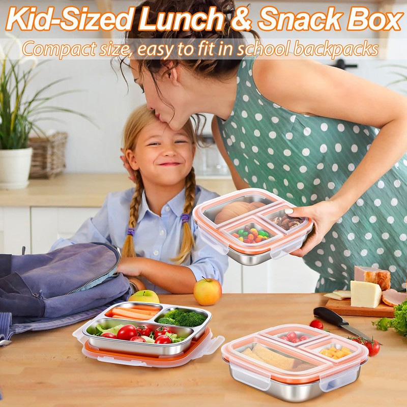 3-Pack Stainless Steel Snack & Lunch Containers for Kids &