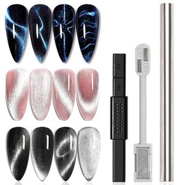 SILPECWEE 3Pcs Cat Eye Magnet for Nails Gel Nail Polish Magnet Wand Nail Art Magnetic Nail Polish Double-Headed Magnets Sticks Cat Eye Nail Design Tools Nail Art Accessories
