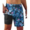 Gleeease 7inch Mens Swim Trunks: 2 in 1 Compression Lined