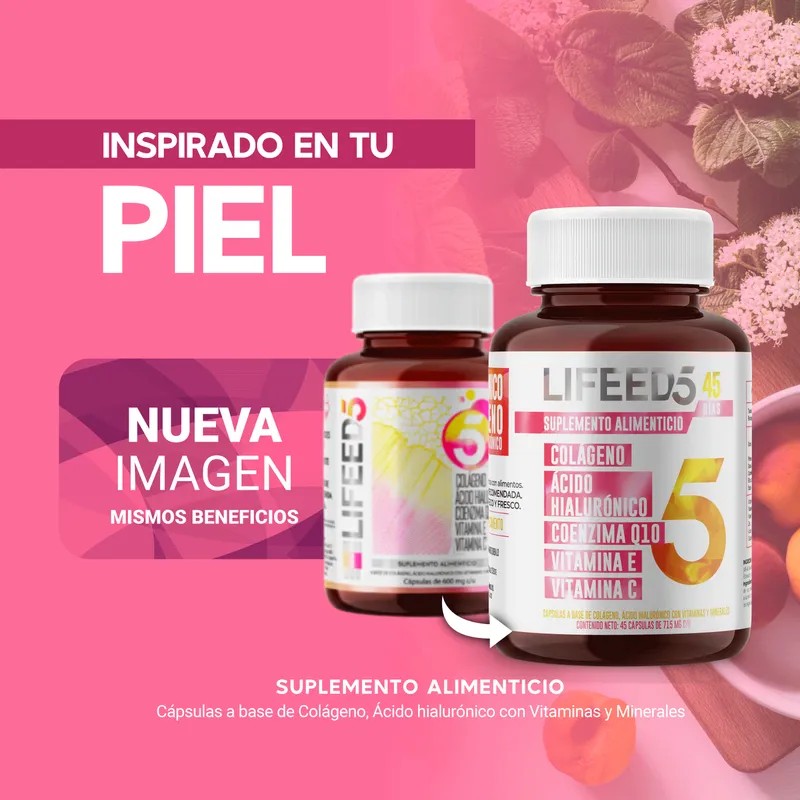Suplemento Lifeed5 Skin Ácido Hialurónico Colágeno 45 Caps Sabor Sin