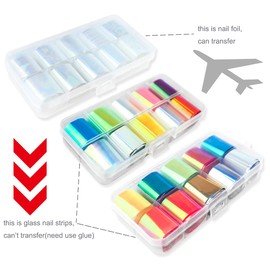 DANNEASY Glass Nail Foil Stickers, 20 Rolls Glass Fragments Foil Paper and 10 Rolls Nail Transfer Foils Aurora Laser Design Decals DIY&Salon Manicure Accessories