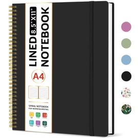 Taja Spiral Lined Notebook, 8.5"x11" Notebooks for Work, Large A4 Journal for Women & Men, College Ruled Journaling Notebook for Writing, Plastic Cover Spiral Journal, Black