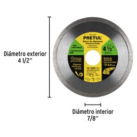 Diamond blade, continuous rim, 4-1/2 ', Pretul
