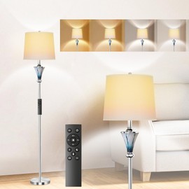 Floor Lamps for Living Room, Classy Glass Lamp Pole Standing Lamps with Remote Control and Stepless Dimmable Colors Temperature & Brightness, Tall Floor Lamp For Bedroom Office, 9W Smart Bulb Included