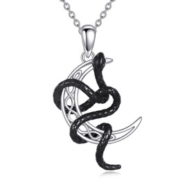 POPLYKE Black Snake Neklace for Women Sterling Silver Celtic Moon Pendant Necklace Jewelry Gifts