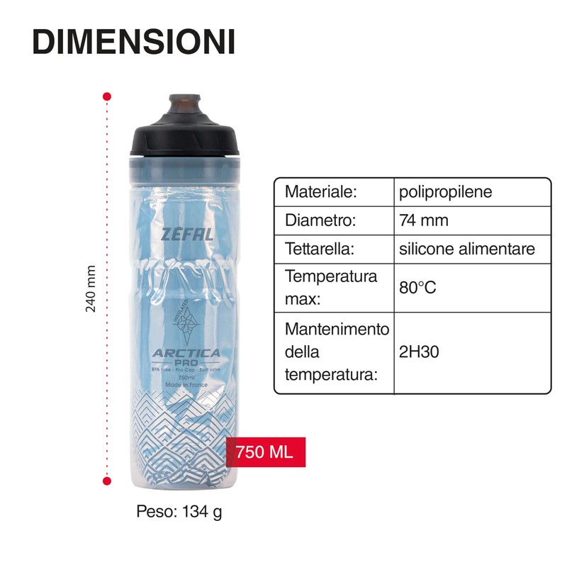 ZEFAL Arctica Pro - Borraccia Termica Bicicletta blu 750 ML