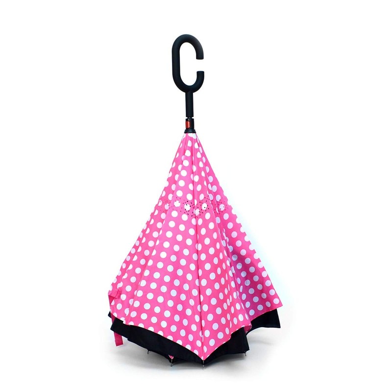 Parquet Pink Polka Dot Double Layer Inverted Umbrellas - C