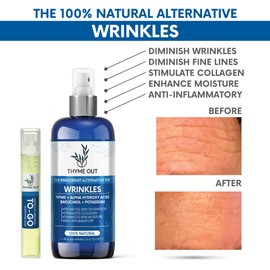 Thyme Out All Natural Anti-Wrinkle Face Mist Spray with Thyme, Bakuchiol, AHA, Beta Carotene and Potassium - Fights Wrinkles, Fine Lines, Inflammation, and Dryness While Boosting Collagen (4 oz)