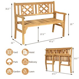 COSTWAY Folding Outdoor Wood Bench, 4 FT Acacia Wood Garden Bench for Park, Patio & Front Porch