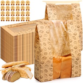 Feifeiya 150 Pack Paper Bread Bags for Homemade Bread kraft Sourdough Bread Bags with Clear Window 13.7 x 8.2 x 3.5 Large Bakery Bag for Treat Packaging Storage Gift Giving with Seal Sticker(Wire)