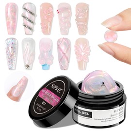 SUPWEE Solid Builder Gel - 14G Solid Builder Gel Non-Stick Hand 3D Gel Nail Art Aurora Sculpture Gel Carved Embossing Hard Gel Glitter Nail Glue for Nail Art DIY Manicure