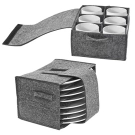 Polegas 2pcs Plate Cup Storage Box, Caravan Plate and Cup Holders Set, Camping Tableware Storage Felt Bag for Camping, Motorhome, Caravan, Kitchen, Dark Gray