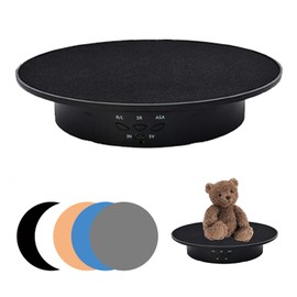 CDIYTOOL Motorized Turntable Display Stand, 90-180-360 Degree Electric Display Stand, 8kg Load Capacity, 19cm Diameter with 5 PVC Backdrops (Black)